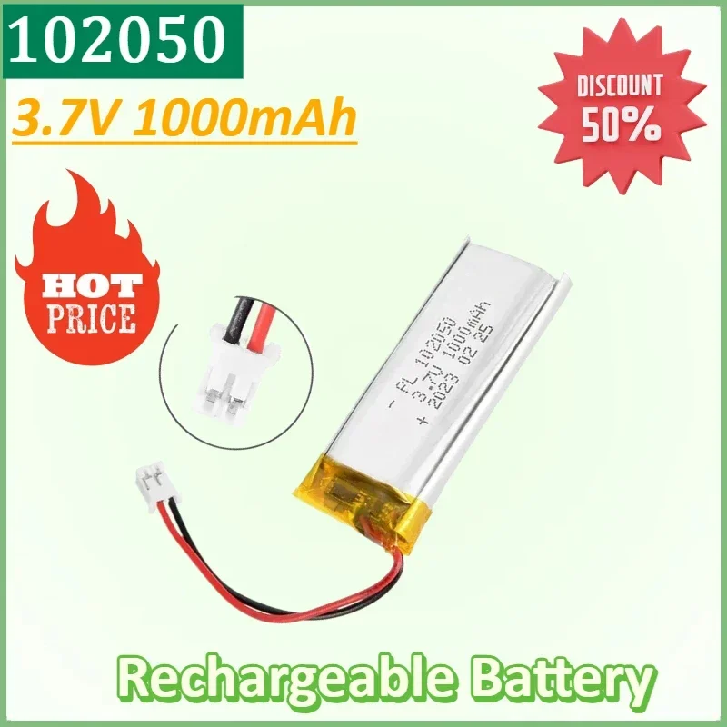 

10PCS High Capacity 102050 3.7V 1000mAh Polymer Lithium Rechargeable Battery for Camera GPS Navigator MP5 Bluetooth Headset