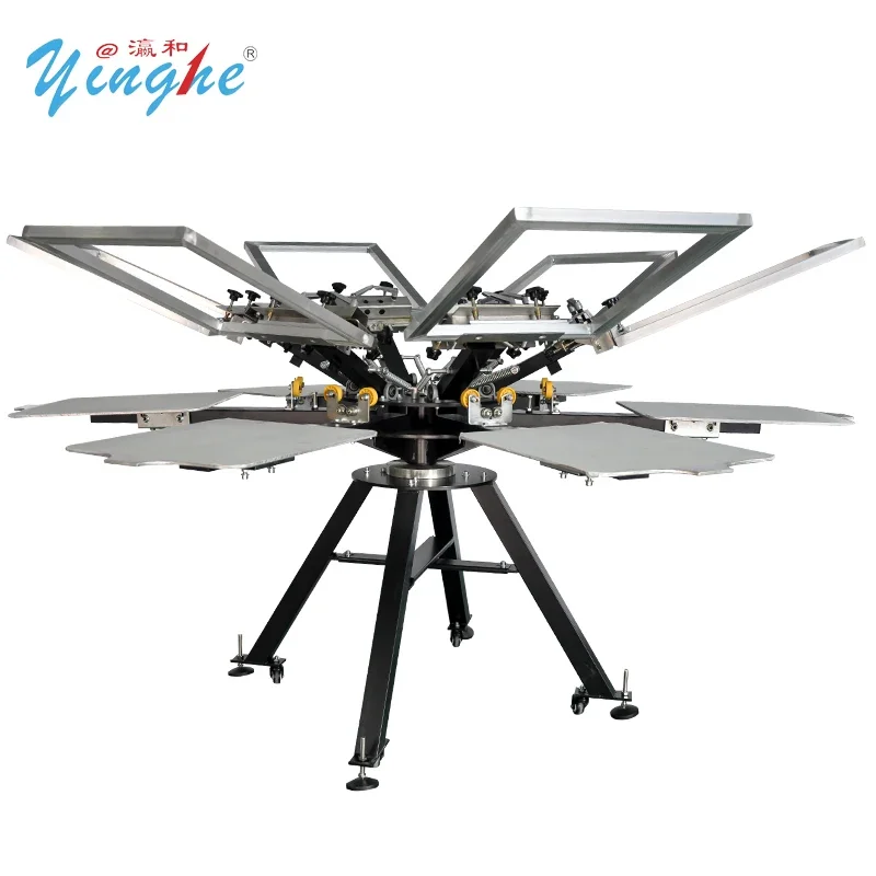 Yinghe 6 Color 6 Stations Screen Printing manual Machine for Garment with micro-adjustable and dryer silkscreen equipment