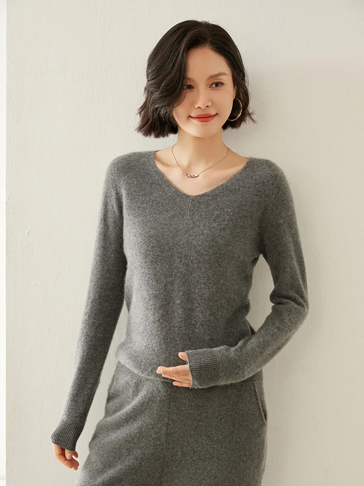 Choice Women 100% Cashmere Sweater V-neck Pullover Basic Bottom Cashmere Knitwear Slim Grace Autumn Winter Female Clothing Tops