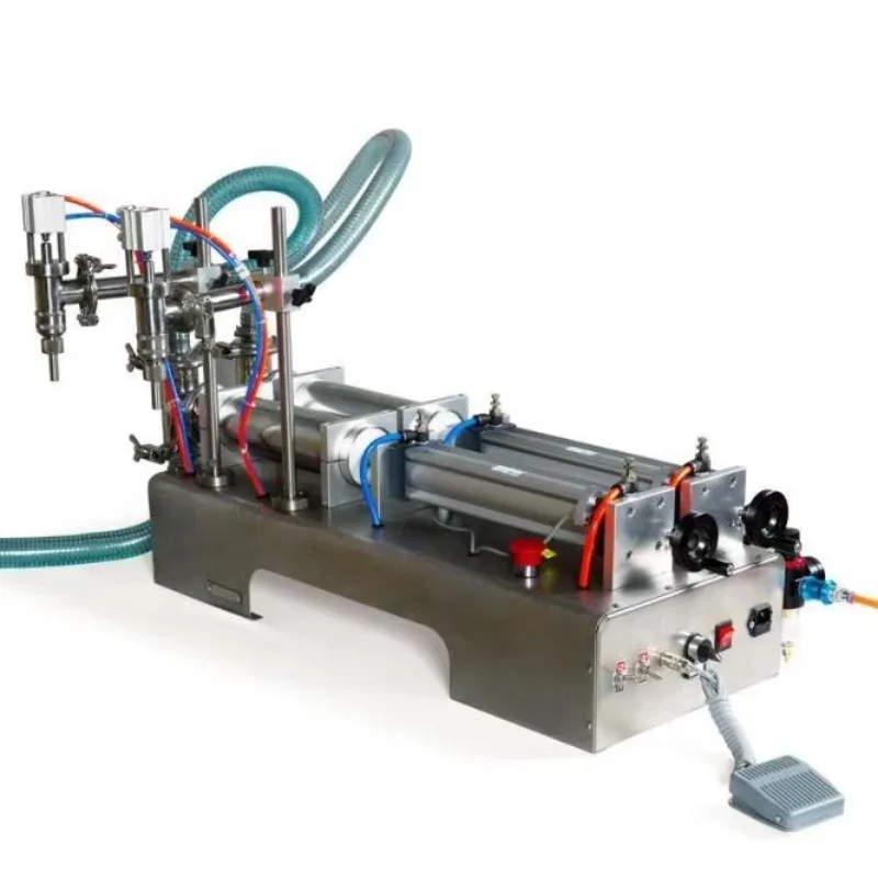 Hot Syrup Juice Oil Milk Liquid for Pneumatic Bottle Horizontal Design Dual-Head Stainless Steel Semi-Automatic Filling Machine