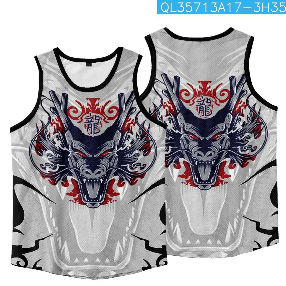 Men Sleeveless Shirt Dragon Print Tank Top 2022 High Quality Gym Bodybuilding Sport Fitness Workout Vest Tops