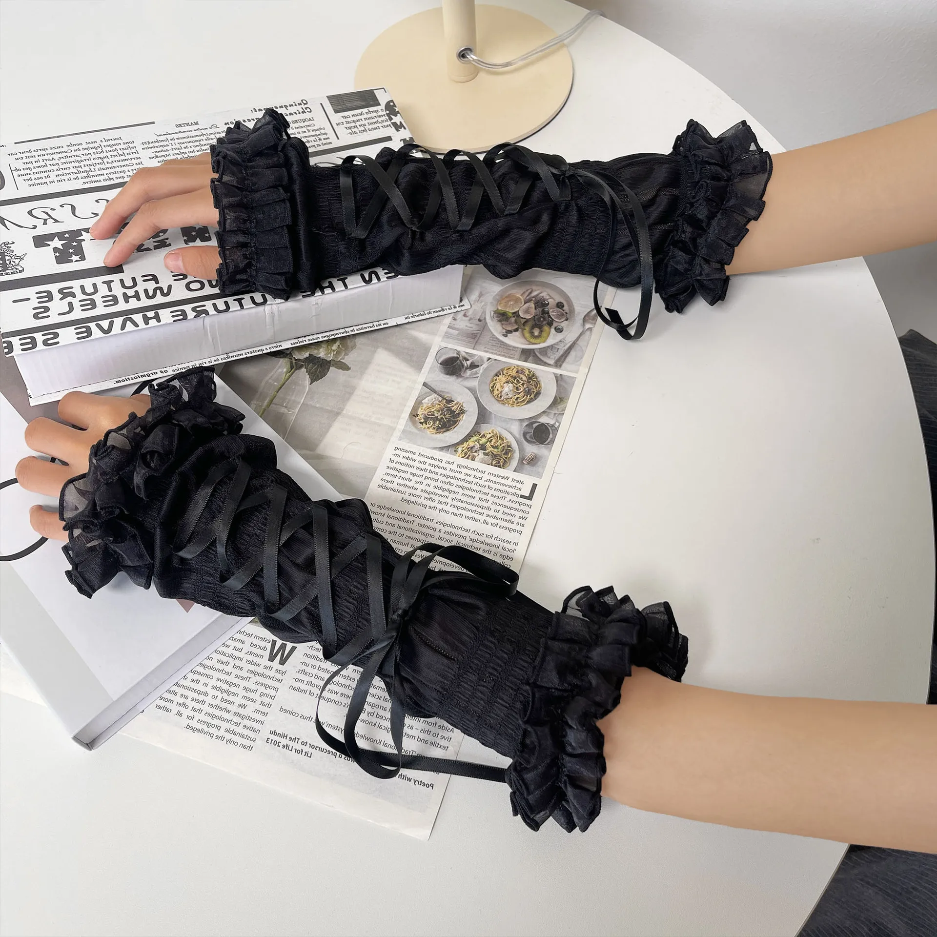 

Lace Strap Thin Concealer Long Sleeve Gloves Women