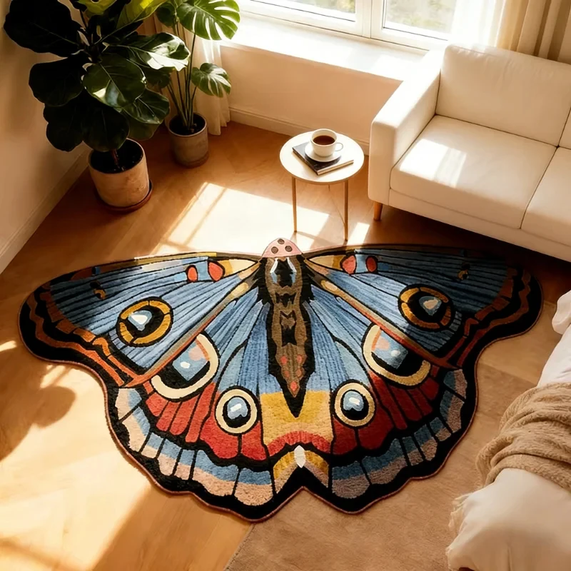 VIKAMA Irregular Shape Butterfly Plush Rug, Slip Resistant Soft Floor Carpet Cozy Mat For Living Room Bedroom Home Decor