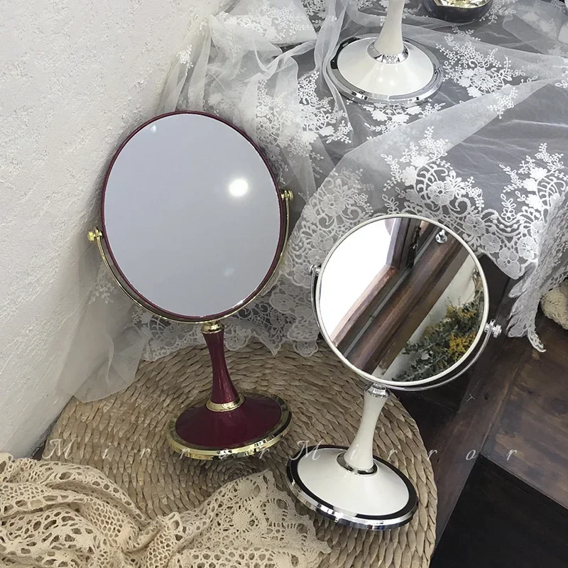 8 Inch Circular Makeup Mirror Double-Sided Rotating Cosmetic Mirror 1:2 Magnifier Desktop Standing Mirror