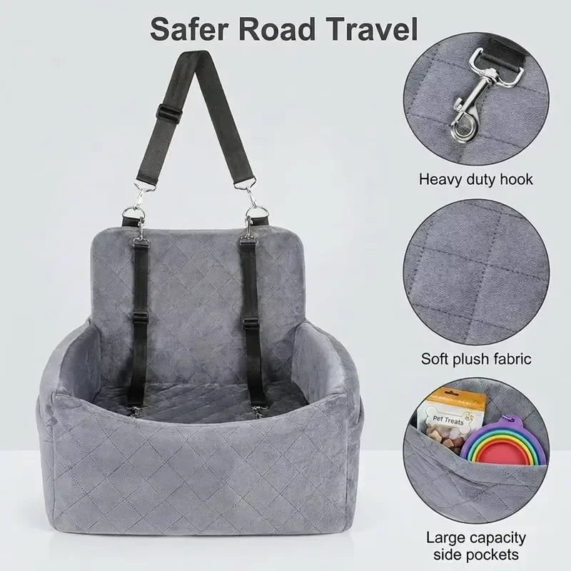 for Portable Dog Car Booster Seat Safety Travel Cot with Washable Plush Pad Large Storage Bag Suitable for SUV Vehicles
