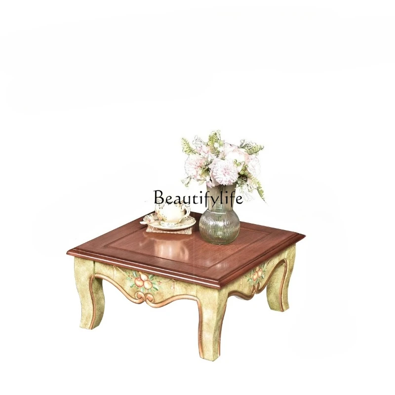 

Ruishi European and American rural floating small kang several tatami tea table living room retro painted coffee table solid