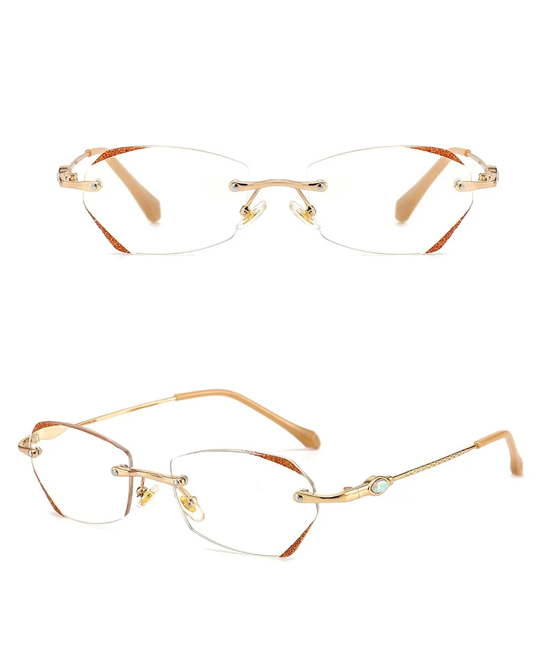 Neue Stil Feine Glitter Rahmenlose Rand-cut Lesebrille Anti-blau Licht Elegante Temperament frauen Lesebrille 189 – Detail 11