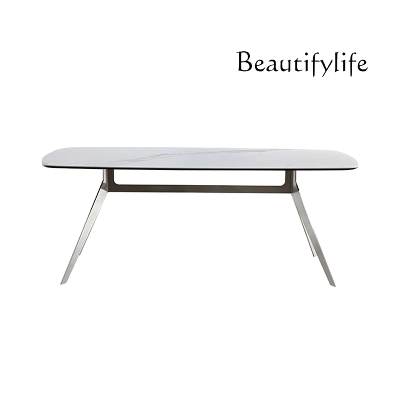 Simplicity with American Style Creative Rectangle Dining Table Italian-Style Light Luxury Household Stone Plate Dining Table