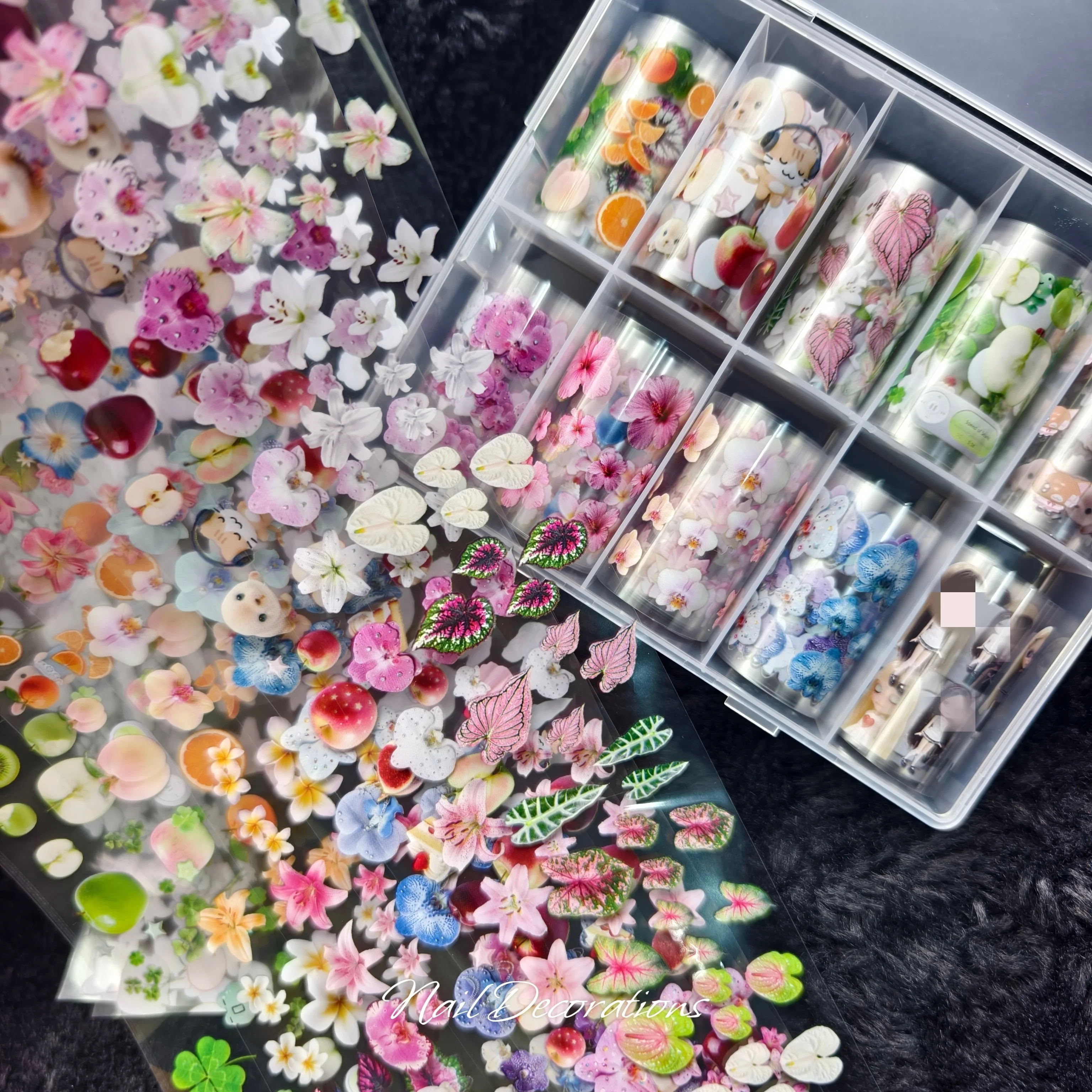 1 Box Blumen-Plumeria-Begonien-Blätter Phalaenopsis-Lilien Nagelfolien Transferpapier Nagelkunst-Aufkleber Nageldekoration – Detail 6