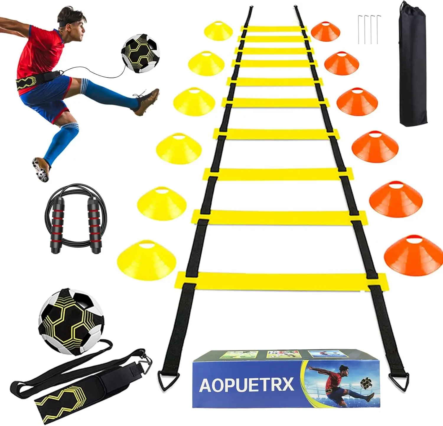 

Agility Training Set with 20ft Speed Ladder and 12 Cones for Soccer Football Practice