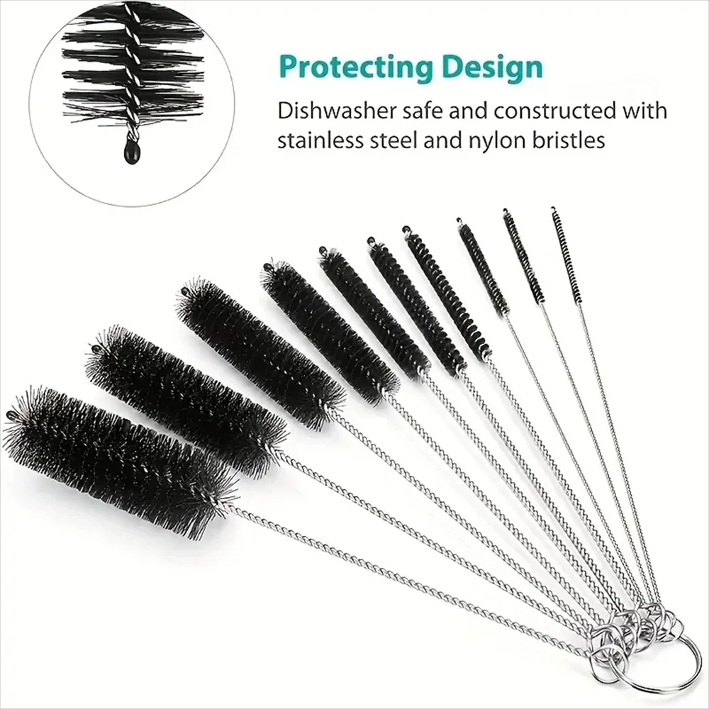 10PCS Reusable Bottle Cleaning Brush Set-Multifunctional Straw Brushes for Narrow Neck Containers Bottles,Durable Cleaning Brush