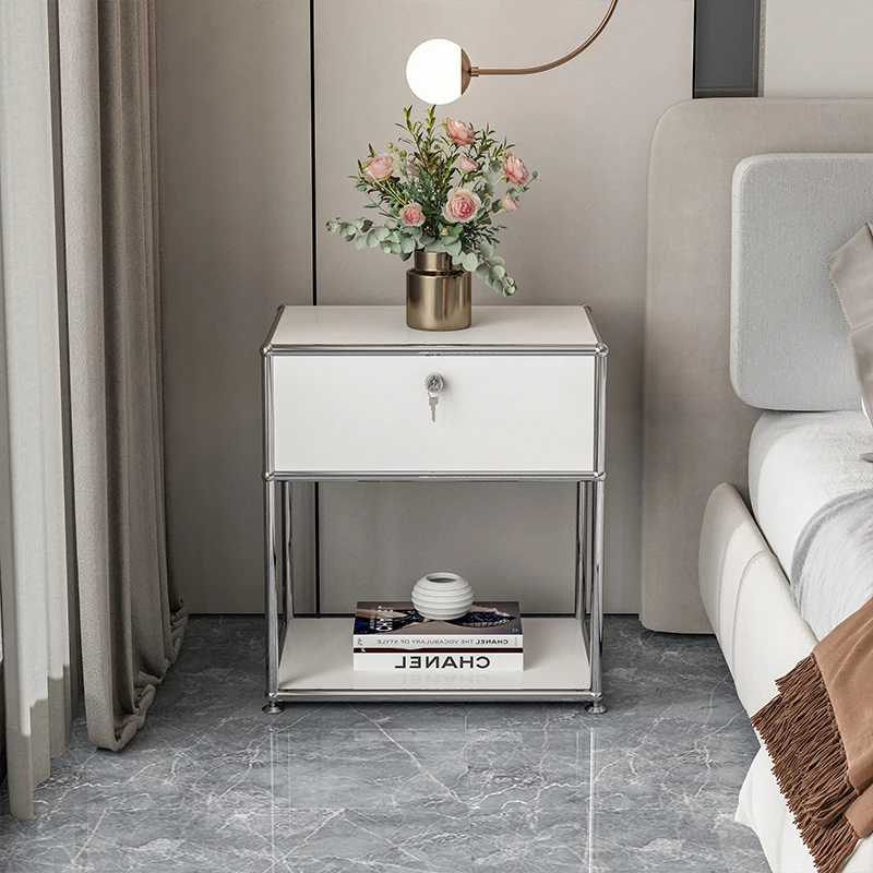 

Bedside table simple modern fashion light luxury high sense stainless steel creative wind small bedroom side cabinet
