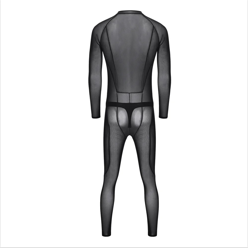 Erotic Costumes Men Spandex Full Body See Through Stitching Jumpsuits Men Sexy Strengthy Zentai Suits Gay Sex Suits