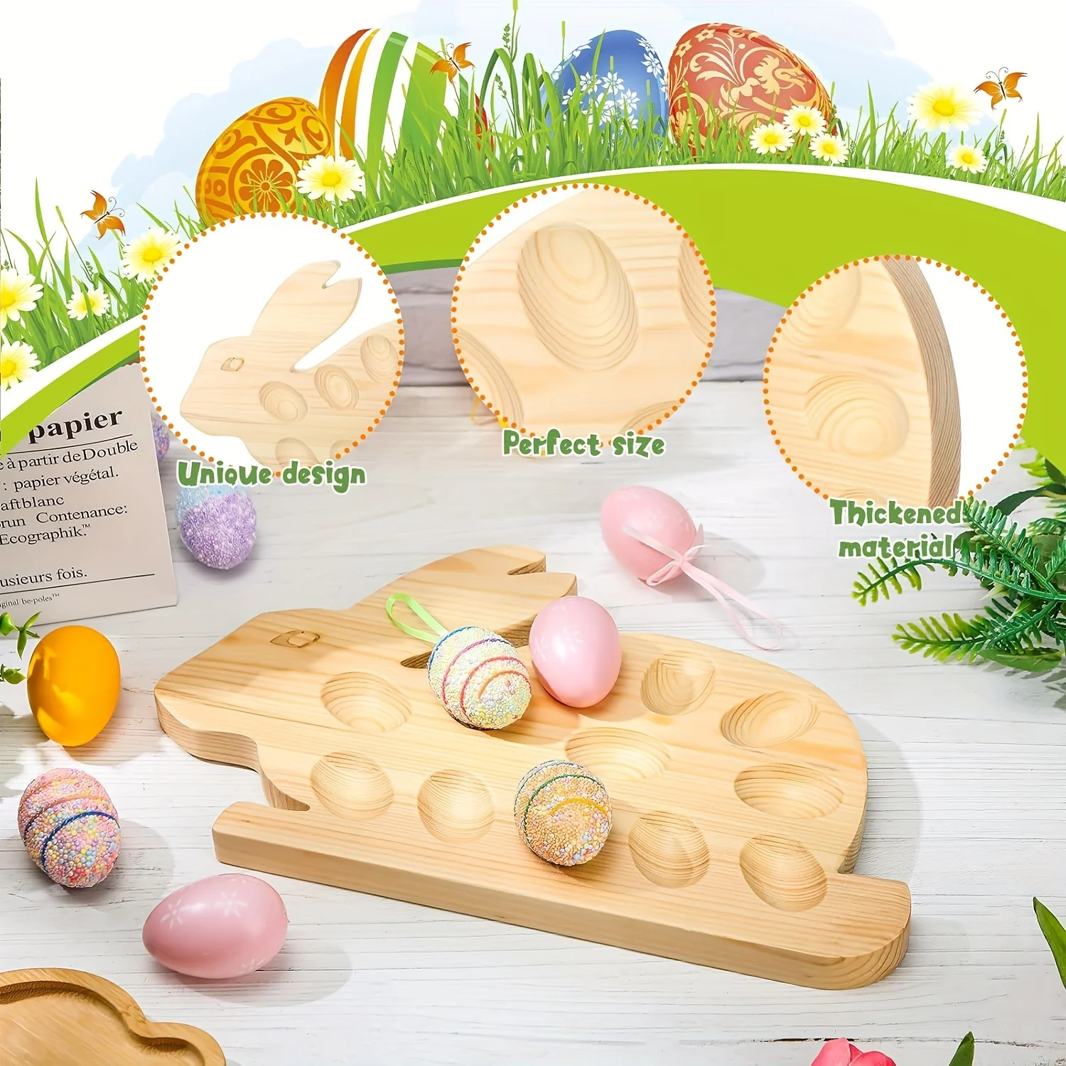 1pc Bunny Egg Holder Easter Rabbit Egg Holder, Bunny Plate Egg Tray Deviled Egg Plate Pinewood Deviled Egg Dish For Easter Devil