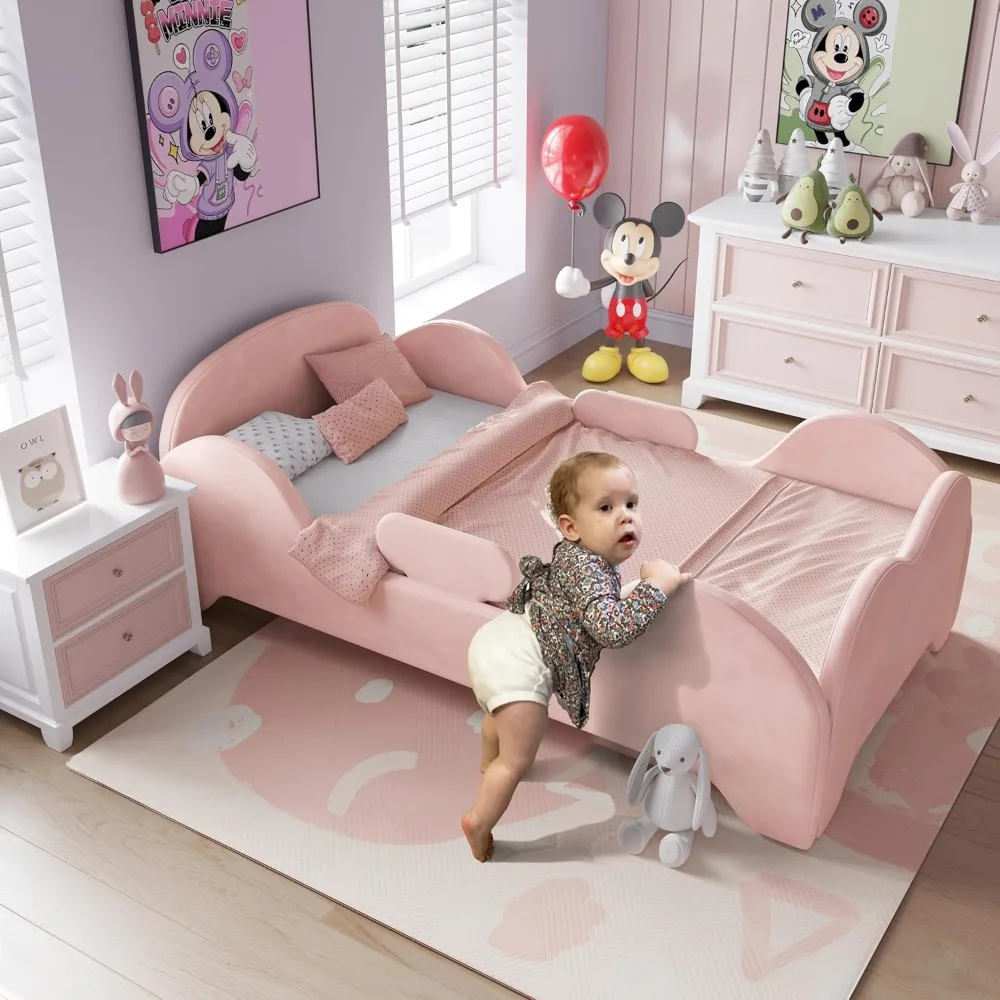 Child-Safe Toddler Bed with Wide Safety Rails, Standard Crib Dimensions, Certified Fabric, and Low to Ground Design