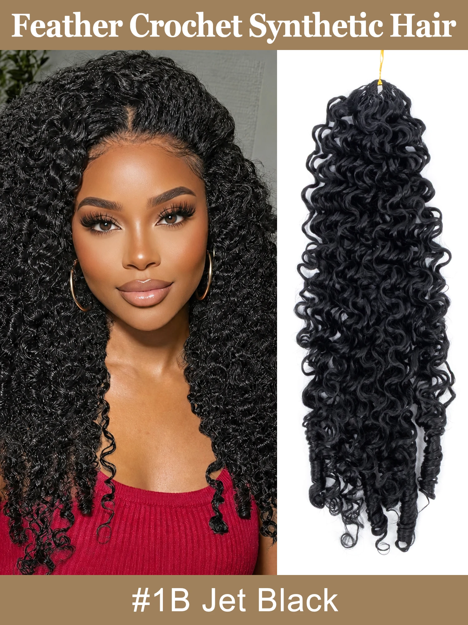 

Feather Crochet Hair for Women Invisible Micro Knots Crochet Hair Deep Wave Curly Feathered Tip Extensions for Costume Wigs