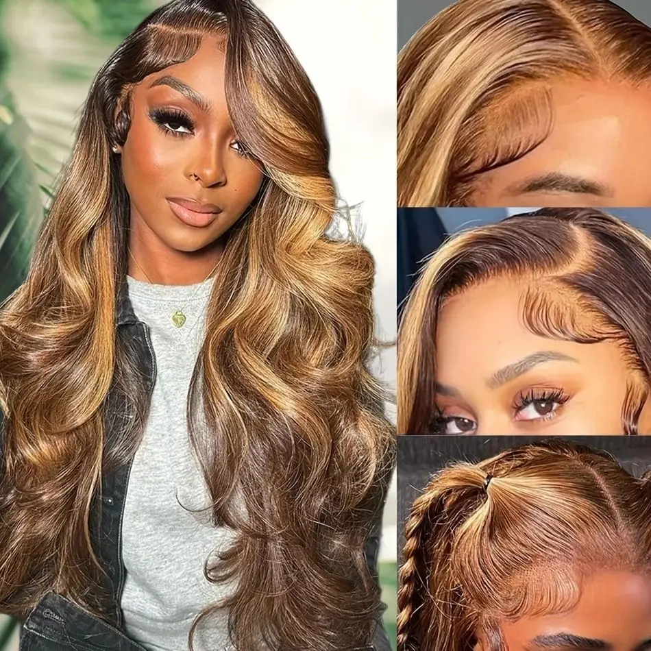 P427 Highlight Body Wave Human Hair Wigs 13X6 Hd Lace Frontal Wig Brazilian Hair Lace Front Wig 250 Density For Women PrePlucked