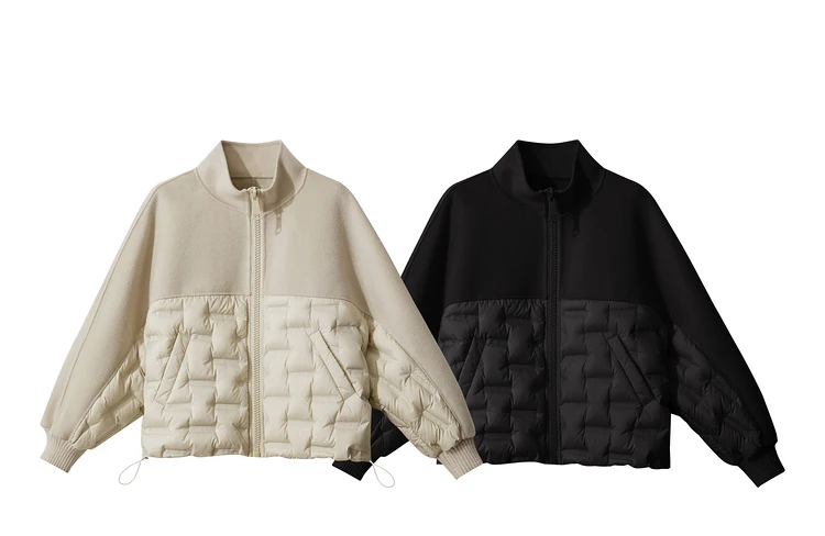AMII Down Coats 100% Wool Stand Collar Loose Spliced Jackets for Woman 2024 Winter Warm New Casual Versatile Jacket 12454007