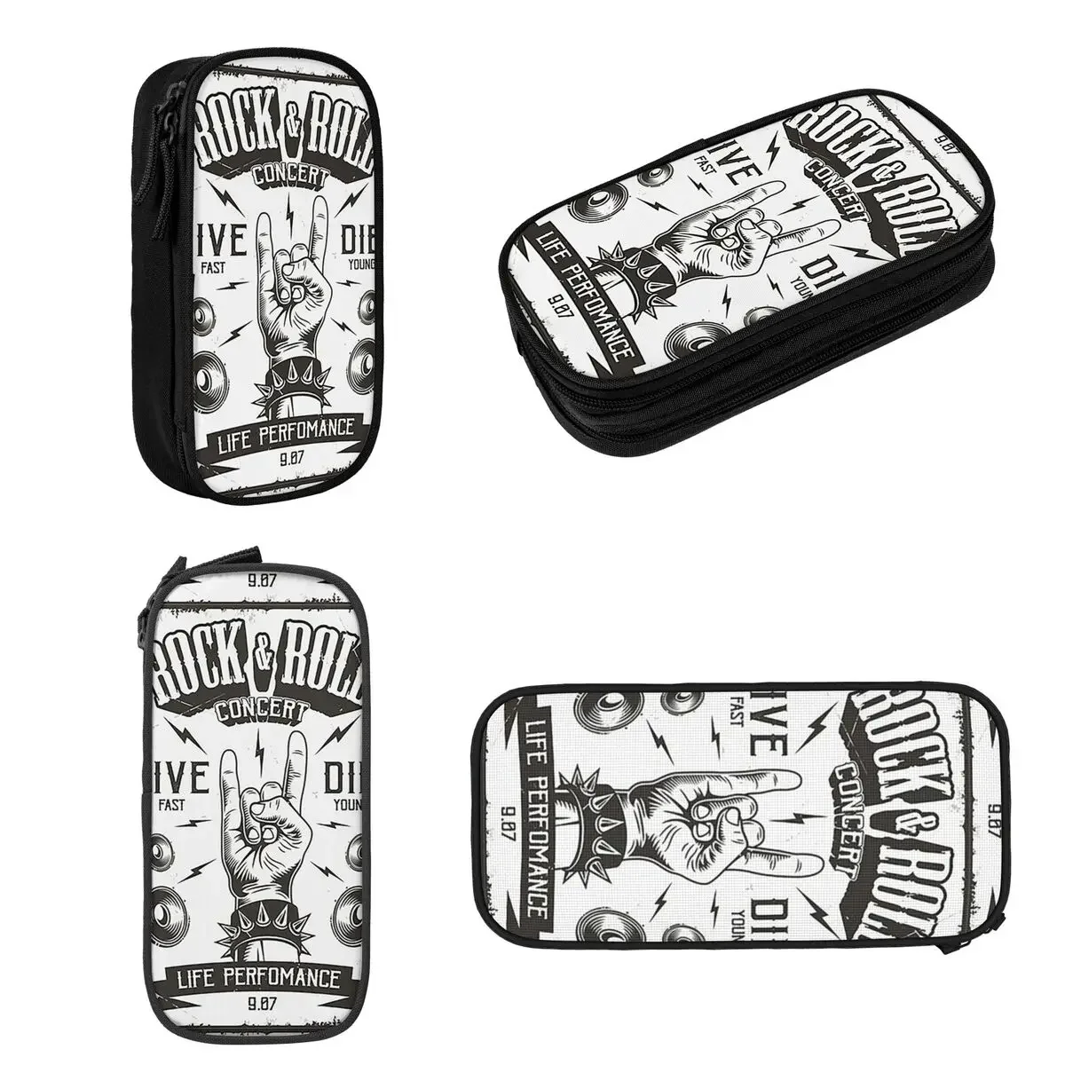 Rock Skull Rock N Roll Pencil Cases Big Capacity Pen Bags Pen Box Pencil Pouch For Boys Girls Students Stationery Office