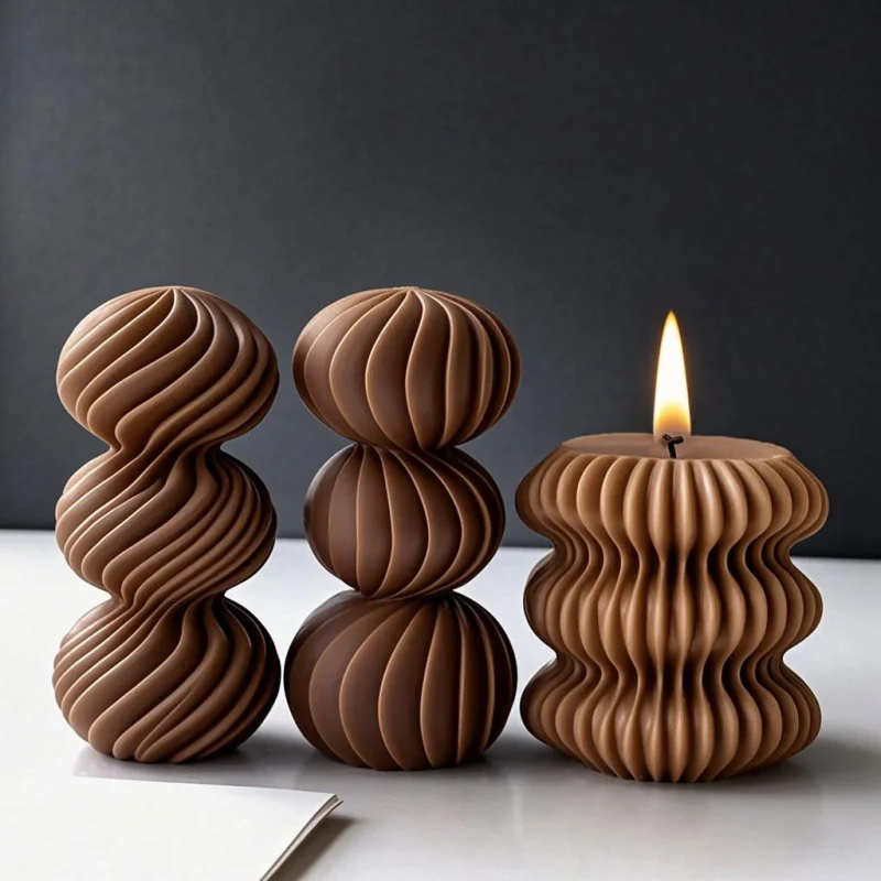 

3pcs Striped Sphere Silicone Mold for Scented Candles, Geometric Plaster Decor, DIY Irregular Rotating Ball