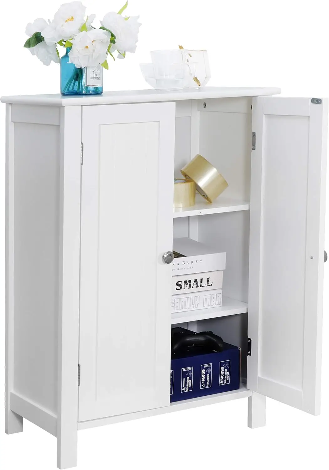 Modern Bathroom Floor Storage Cabinet with Adjustable Shelf and Double Door Rust Proof