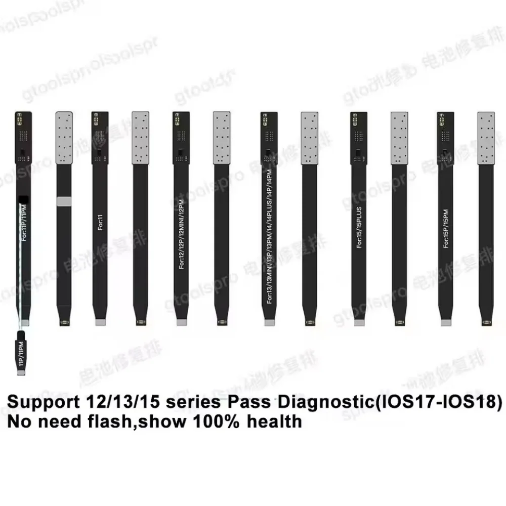 Gtoolspro New Battery Flex Cable Support iOS18 Pass Diagnostic No Need Flash for iPhone 12/13/14/15 Pro Max Shows 100% Health