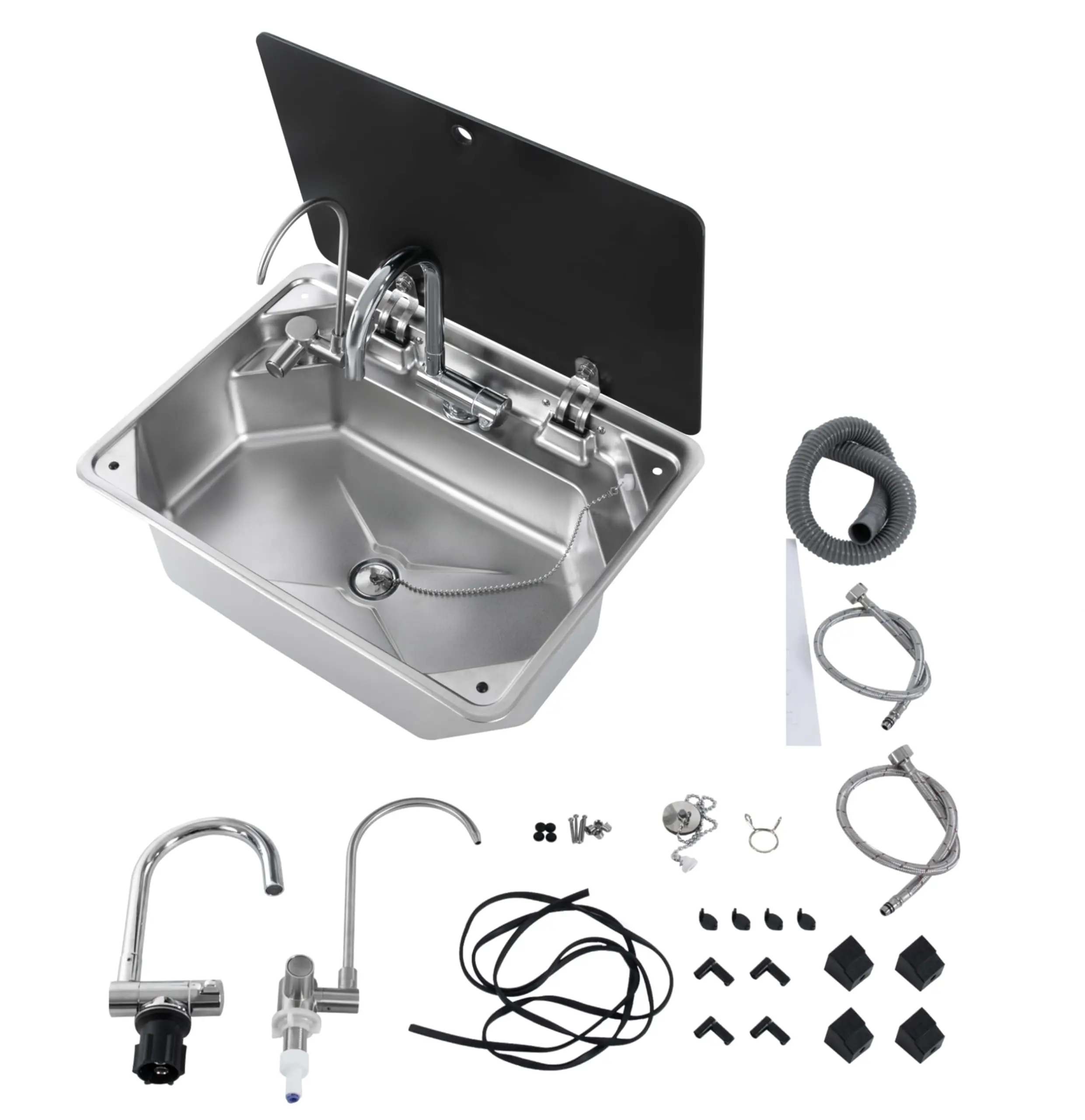 

Rv Bar Kitchen Sink with Cold and Hot Faucet & Water Filter Faucet and Lid, Stainless Steel Single Bowl Hand Wash Drop-In Sinks for