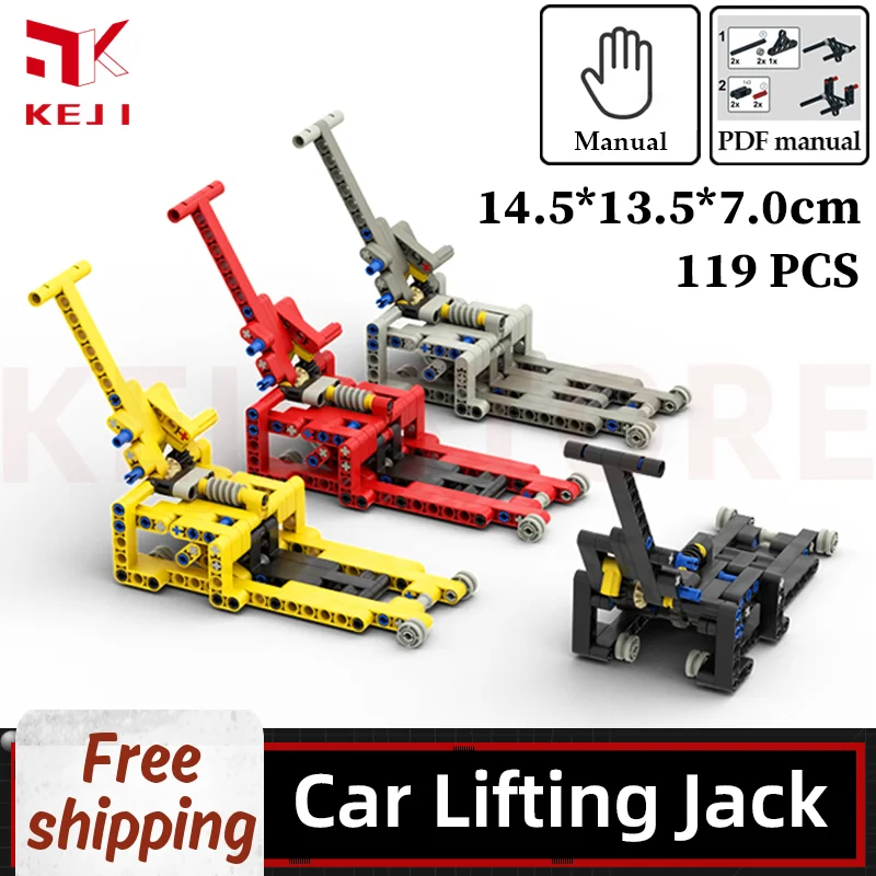 KEJI Mechanic Garage Jack Car Stand Mechanical Lifter Hand-operated Lifting Tool Model Building Blocks Bricks Kit DIY Toys Gifts