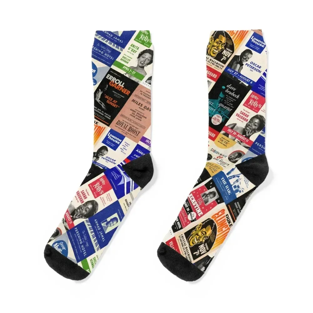 SecondTakeJazzArt live jazz poster collage Socks Thermal man winter Non-slip Novelties Stockings Designer Man Socks Women's