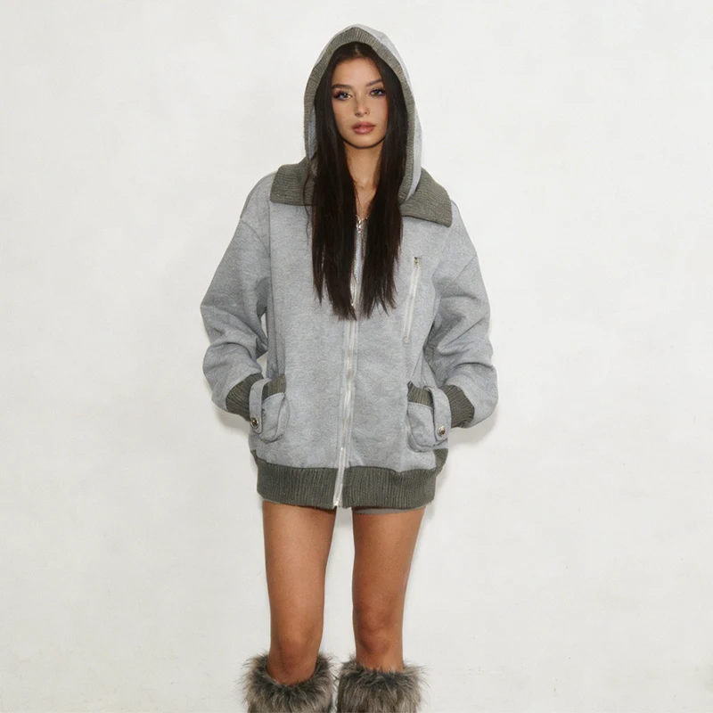 

American retro black Vneck early vintage style hooded long sleeved top Spring and Autumn Gothic highstreet thin long sleeved top