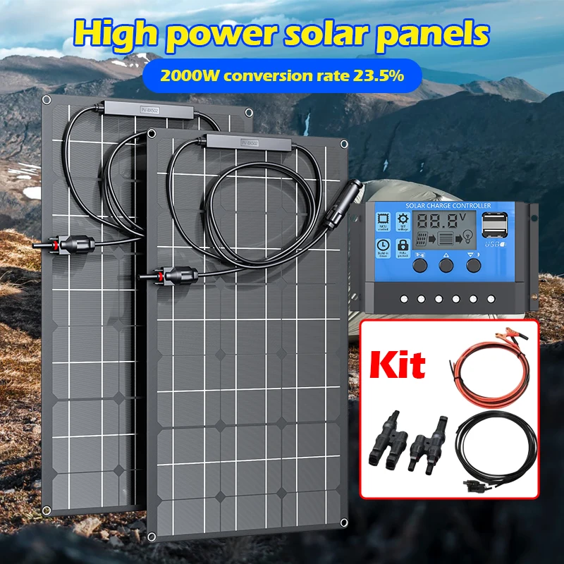 

Super Power Solar Panel 500w1000w1500w2000w Suitable For RV Boat Car Household Camping 18V 36V Battery Charger Solar Panel Kits