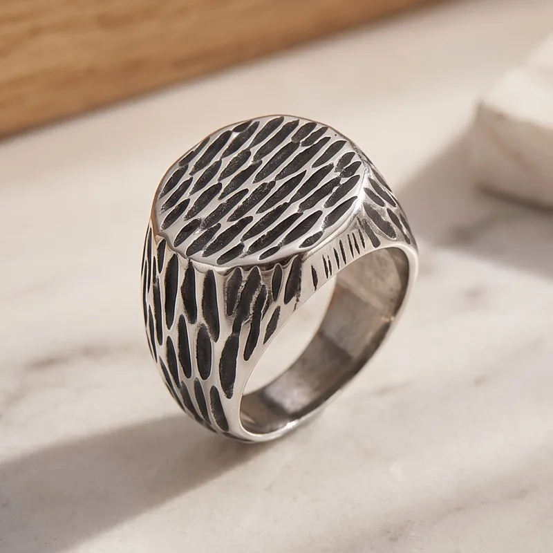 Kalen Punk Edelstahl-Siegelring für Herren, Retro-Hammermuster, Finger-Anillos, Damen-Schmuck, Geschenke – Detail 9