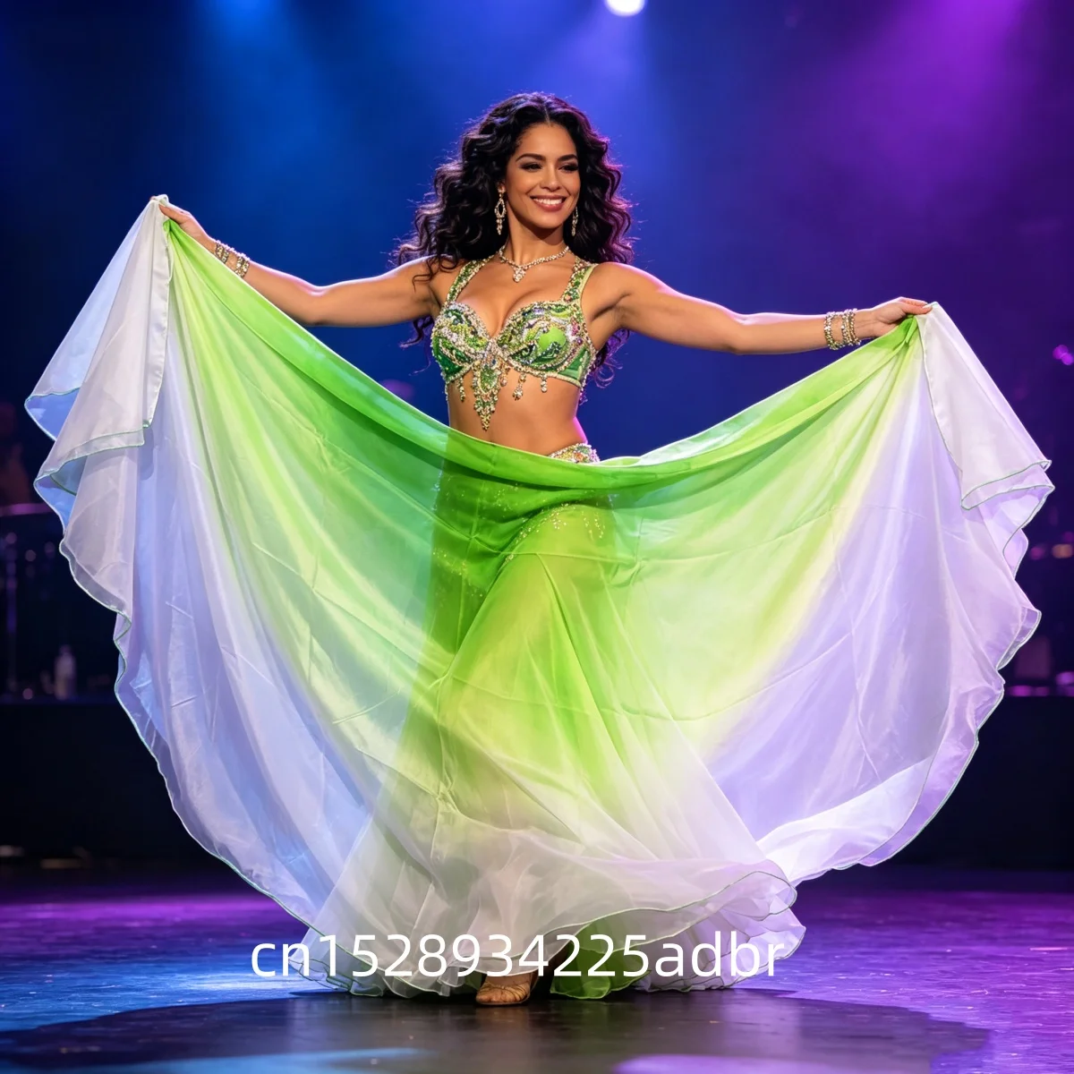 Semi Circle Silk Veil Bellydance Hand Throw Scarf Moon Shape Half Round Dancer Performance Show Props Gradient Light Weight