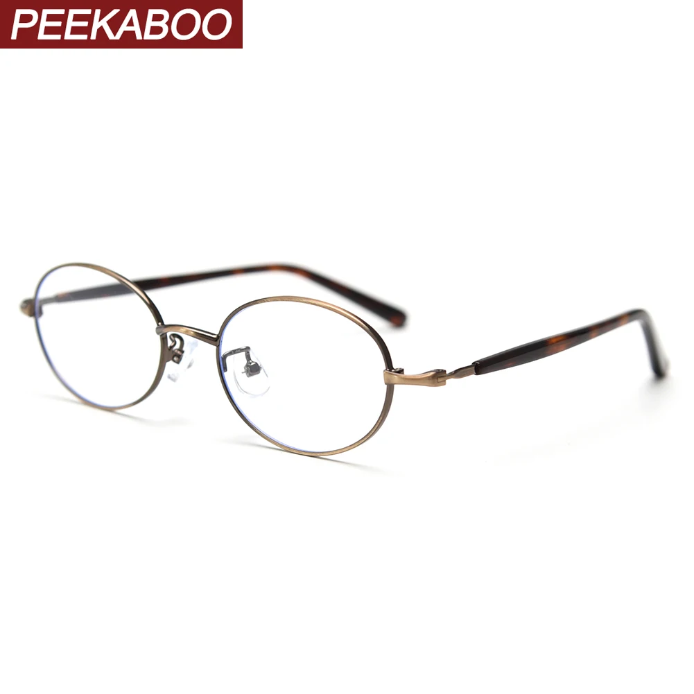 Peekaboo korean retro oval glasses for men clear lens thin metal glasses frame women unisex gold black high quality gift items