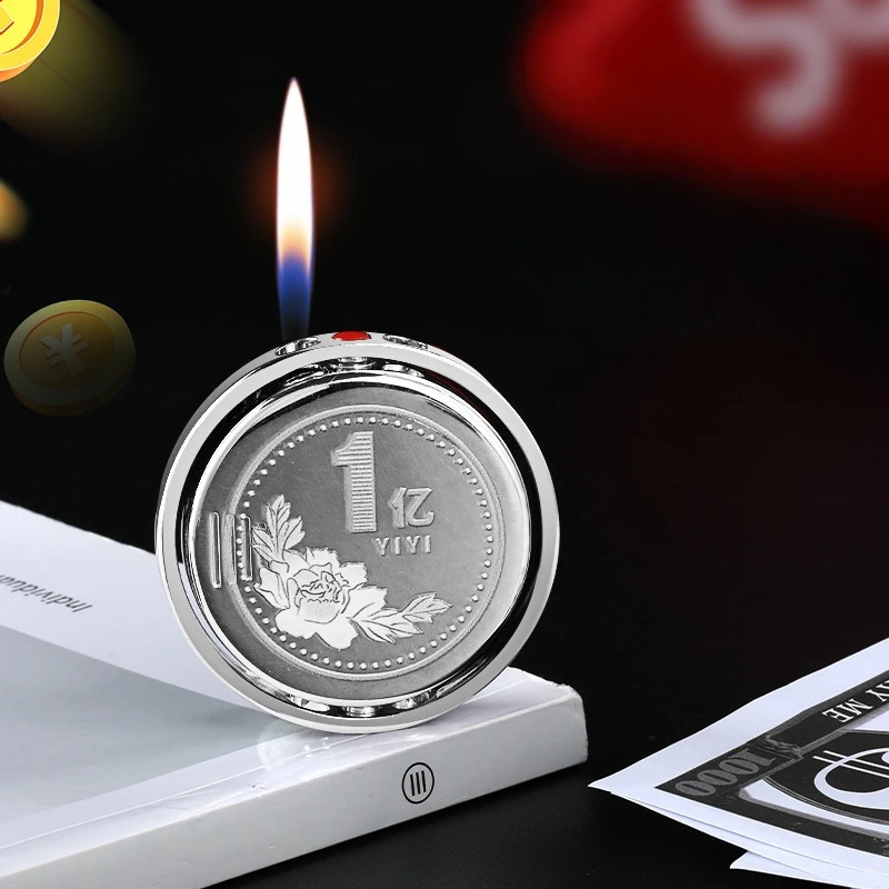 

New Mini Coin Rotating Gyroscope Inflatable Lighter Metal Open Fire Outdoor Portable Lighter Personalized Fun Small Tool