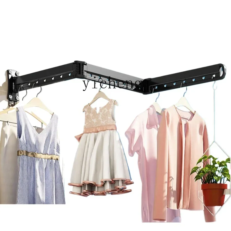 ZF Folding Clothes Hanger Invisible Wall-Mounted Balcony Home Indoor Window Telescopic Clothes Rail