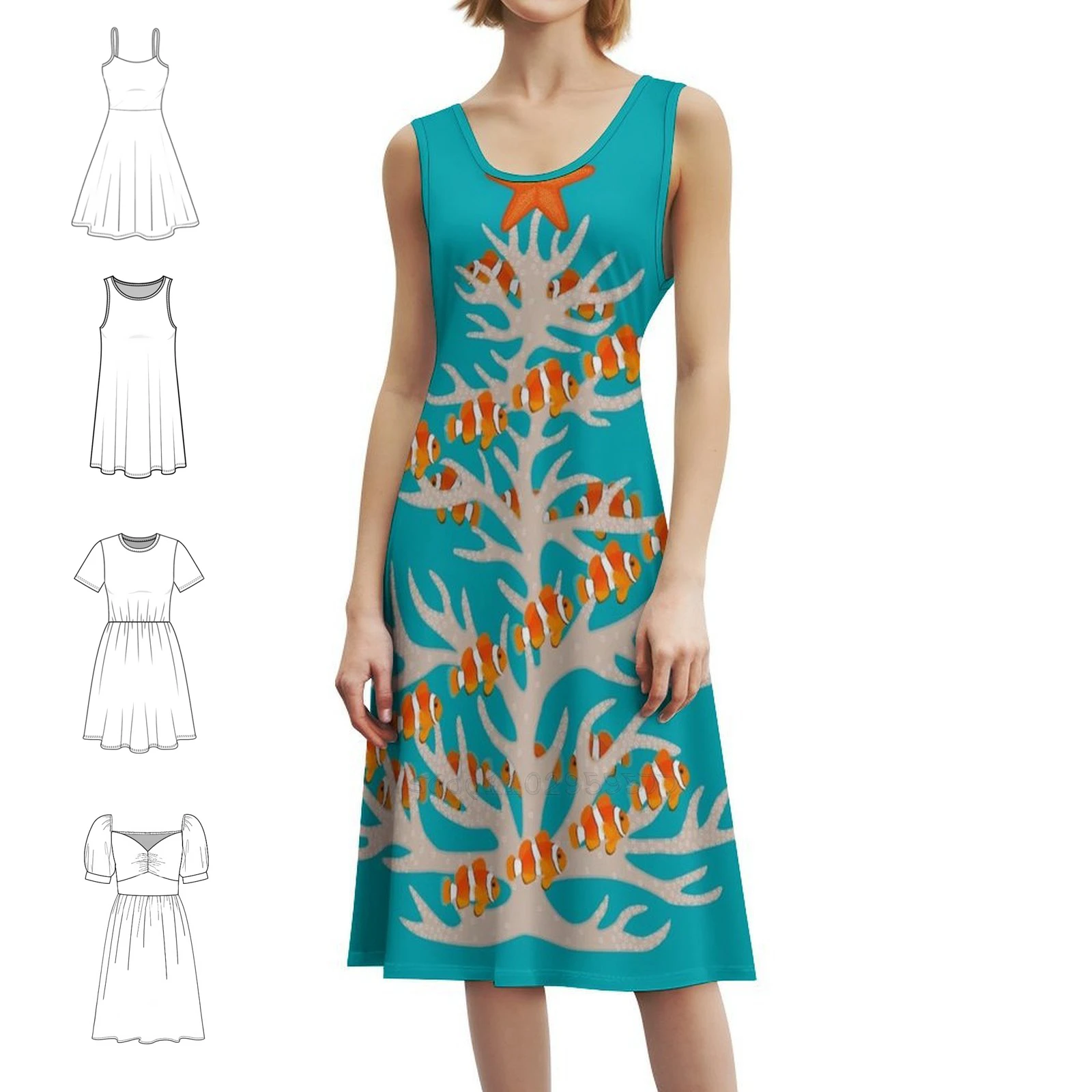 

Подводная рождественская елка с коралловым рифом, женское элегантное праздничное платье, платье трапециевидной формы с короткими/длинными/без рукавов