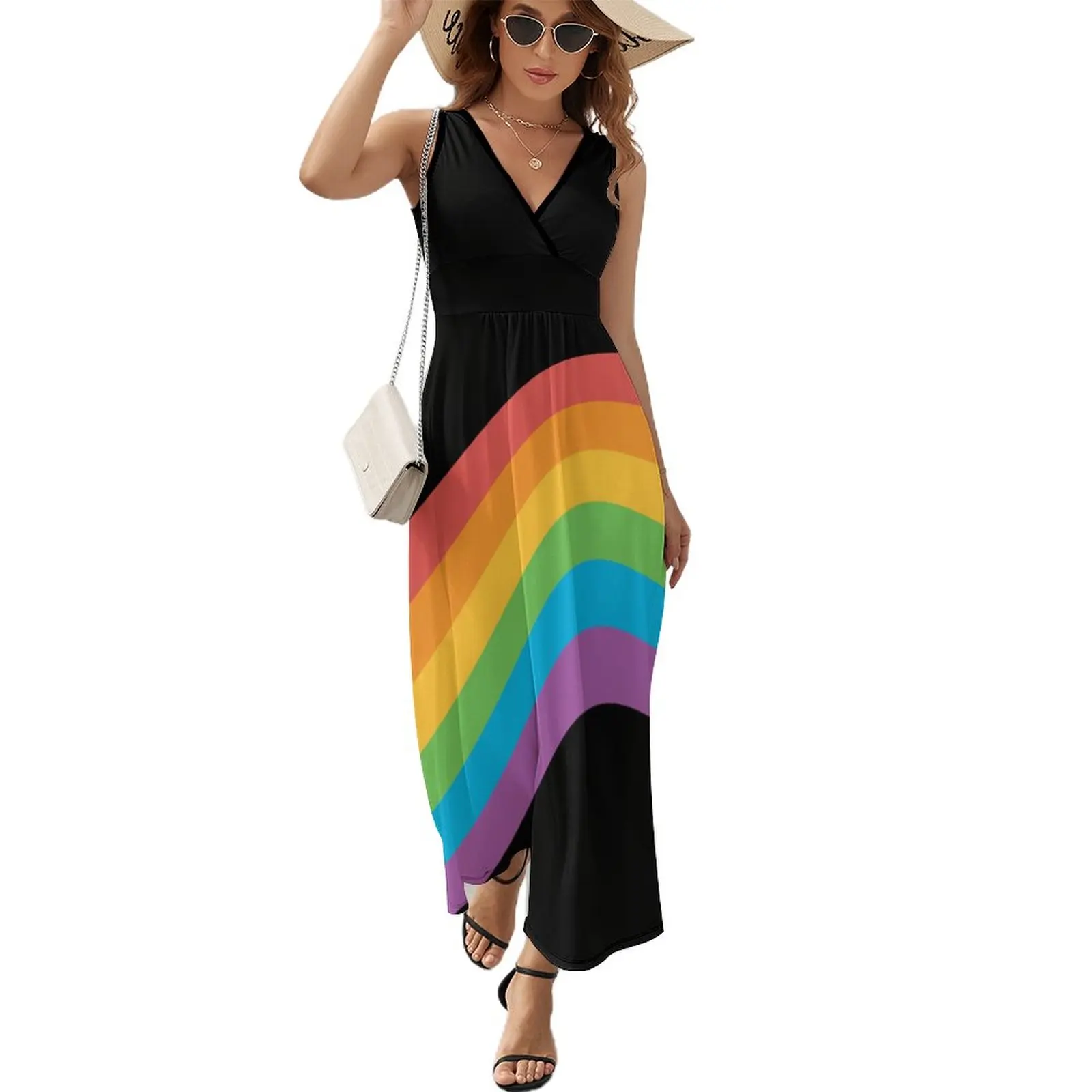 

Pride Month LGBTQ Rainbow Gay Pride Dress LadiesElegant Maxi Dress V Neck Sleeveless Streetwear Custom Boho Beach Long Dresses