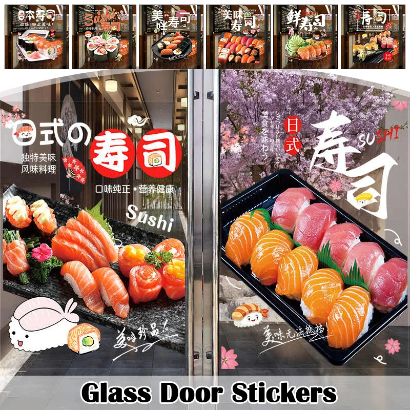 Japanese Sushi Shop Stickers Japanese Food Shop Window Glass Decor Stickers Static Cling Kitchen Restaurant Door Decals