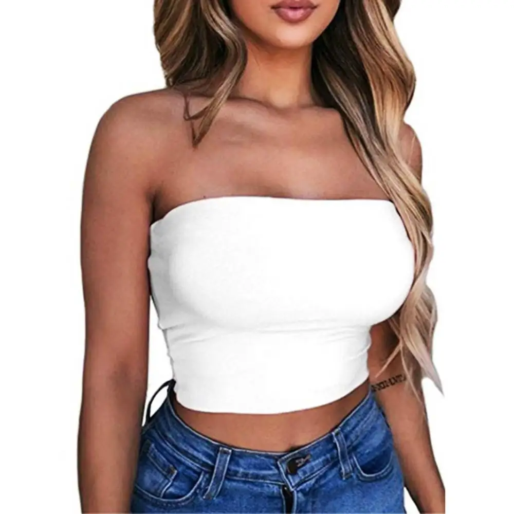 Women Tube Top Sexy Bodycon Crop Tube Top Solid Stretchy Tube Top Casual Every Day Tops Women\'s Strapless Cropped Mini Bustier