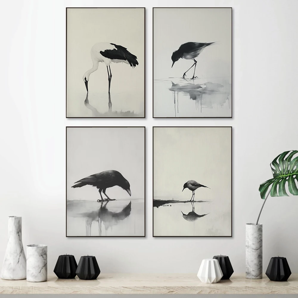 الحد الأدنى مجردة الطيور الحيوان نهر الغراب الملصقات والمطبوعات حائط لوح رسم الفن صور غرفة المنزل الحديثة السفر ديكور #1
