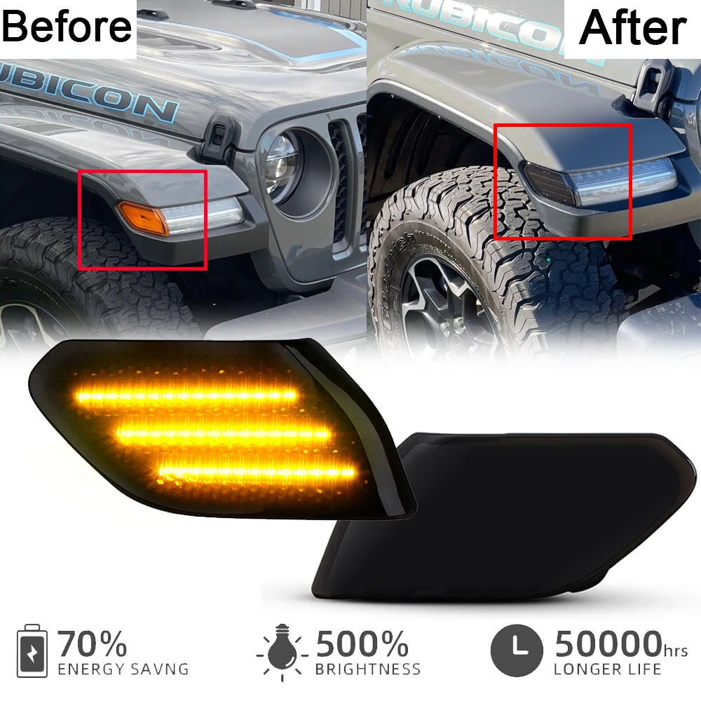 

2Pcs Front Bumper Repeat Blinker LED Side Marker Reflector Warning Light for Jeep Wrangler JL 2018-2021 Car Indicator Amber Lamp