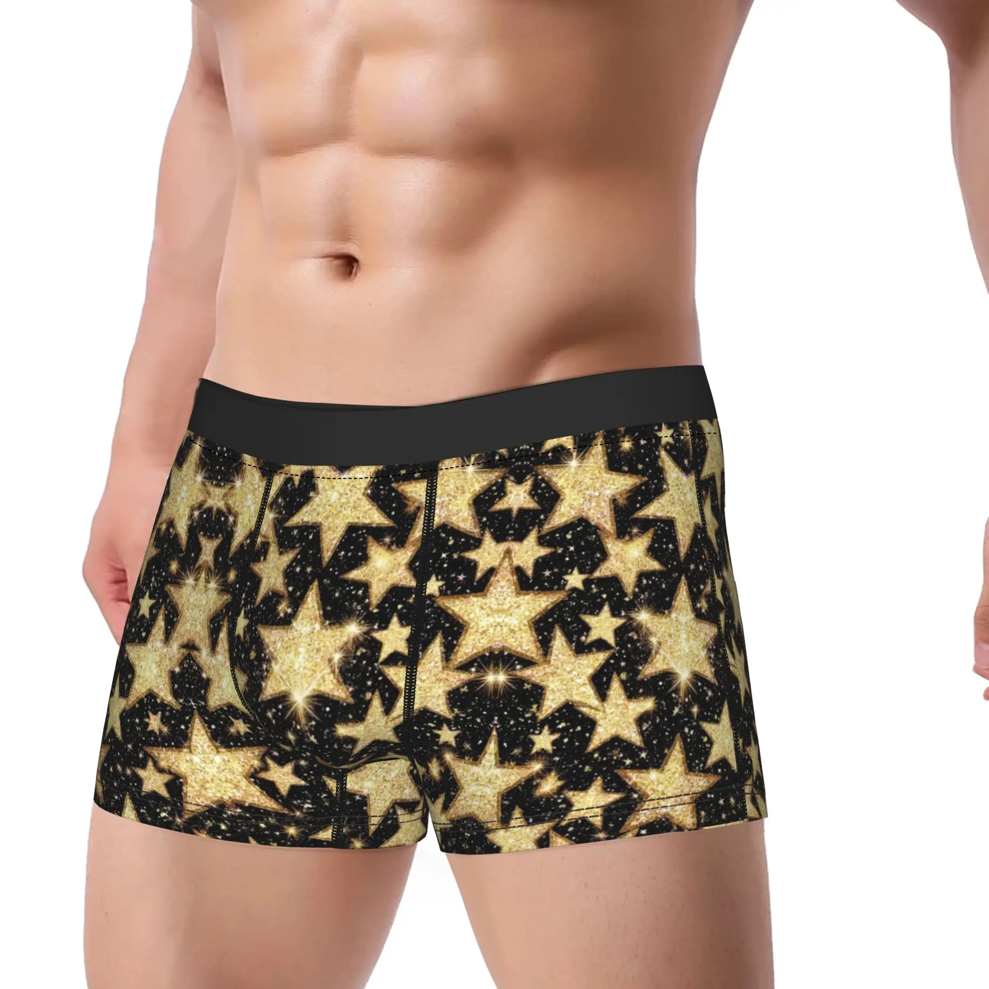 Golden Star Glitter Seamless Pattern  Underpants Breathbale Panties Man Underwear Print Shorts Boxer Briefs