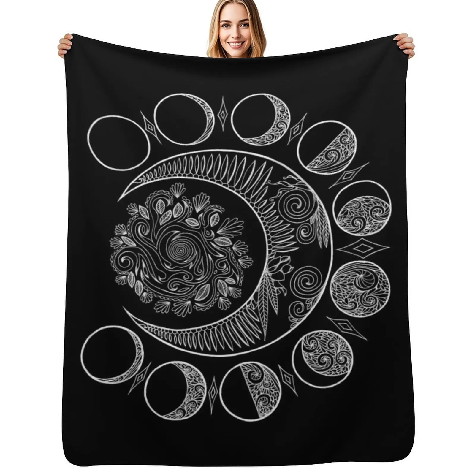 Moon Phases at Midnight Throw Blanket Stylish Warm Blanket for Living Room Bedroom