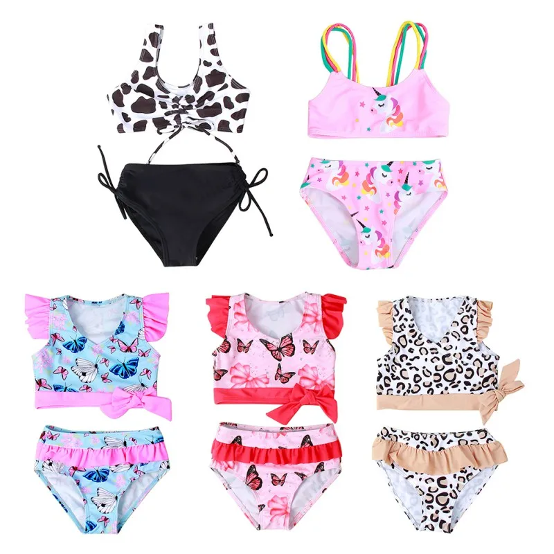 New Girls Swimsuit Lovely Cute Fashion Two Pieces Swimwear for Kids Girls Comfortable Bikini Children Bathing Suit  1-5 Years