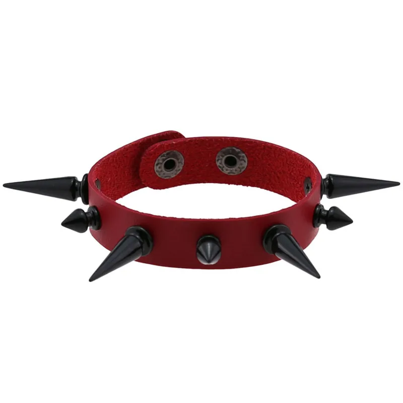 2023 Red Fashion Gothic Punk Spike Rivets Metal Pu Leather Bracelet Men Adjustable Bracelets Bangles Male Arm Jewelry Black