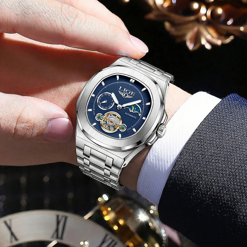 Mechanical 2026 LIGE Classic Automatic Watches Men Fashion Luxury Mens Watch Sports Waterproof Luminous Wristwatches Gifts Reloj