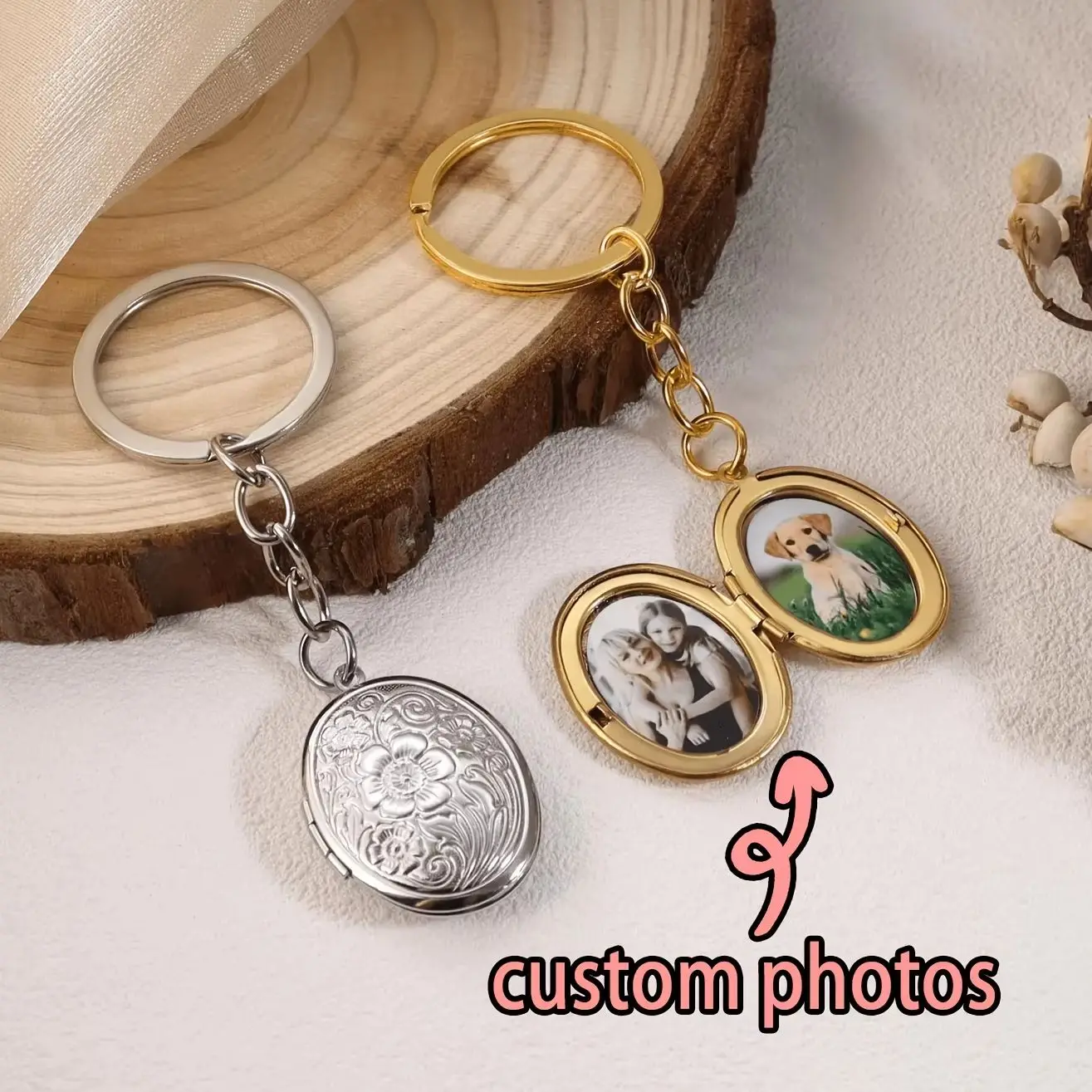 Custom 1/2 Photo Vintage Locket Keychain Personalized Picture Locket Keyring Men Women Christmas Anniversary Gift for Mom Dad