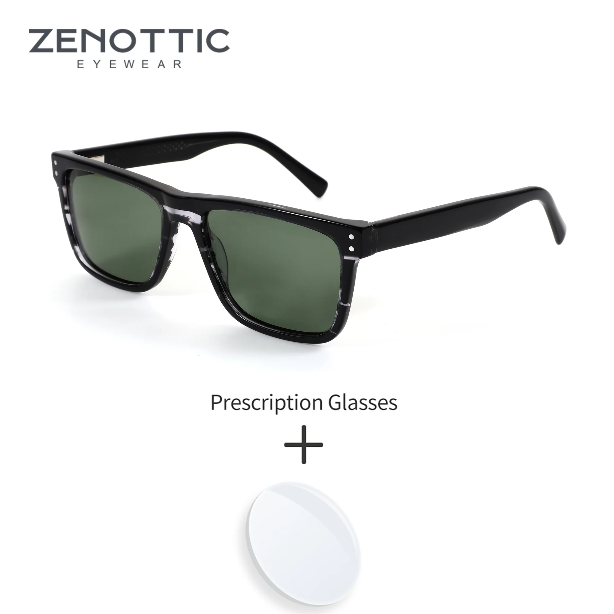 

ZENOTTIC L Size Square UV400 Prescription Sunglasses For Men Acetate Polarized Progressive Optical Sun Glasses