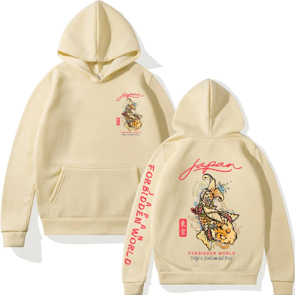 Japanese Letter Streetwear Hoodie Hip Hop Sweatshirt Carp Print Skateboard Hooded 2023 Mens Harajuku Cotton Casual Pullover